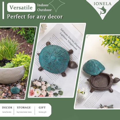 Spare Key Hiders Outside Cast Iron Turtle Hidden Key Holder for Outdoor, Yard, Patio Hide A Key and Decoration Garden, Antique Blue