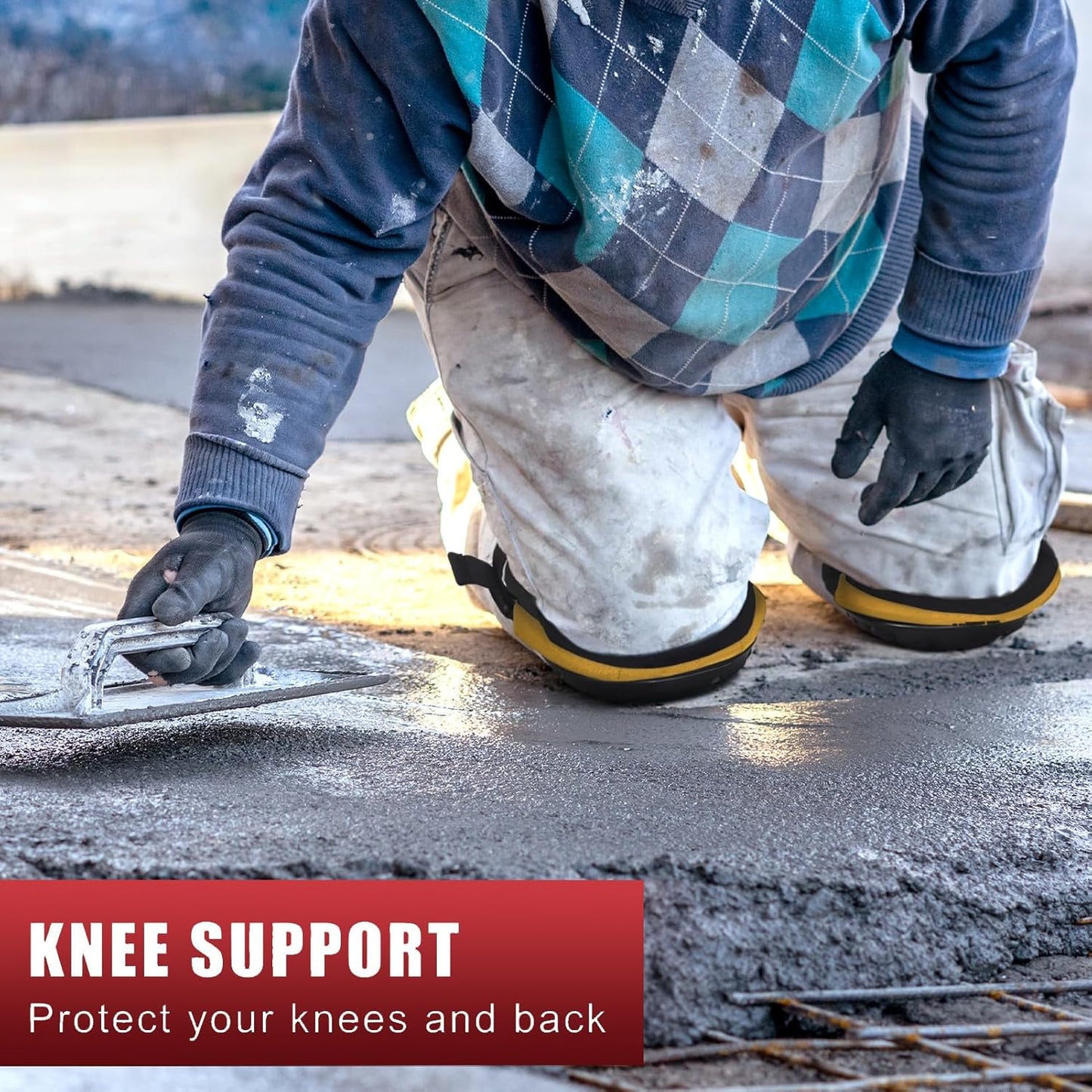 Professional Knee Pads for Work Construction with Heavy Duty Cap Foam Padding Gel Cushion Knee Pads for Men, Comfortable Adjustable Strong Strap, Military Grade Rivet for Flooring Gardening, Yellow