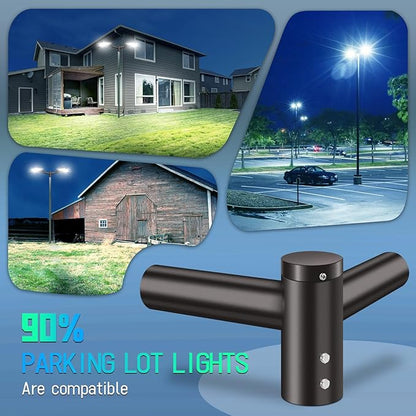 Mounting Bracket Tenon Adapter, Solid Heavy Duty Double Horizontal for Round Pole 2-3/8"0.D. Twin Spoke Extended Bracket Arm for Slip Fitter Parking Lot Light Mount Street Shoebox Lights