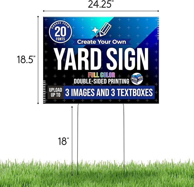 24x18" Double Sided Custom Yard Sign with Metal Stakes, Personalized Full Color Corrugated Yard Sign for Outdoors, Front and Back Custom Printed Personalized Lawn Signs (Design 4)