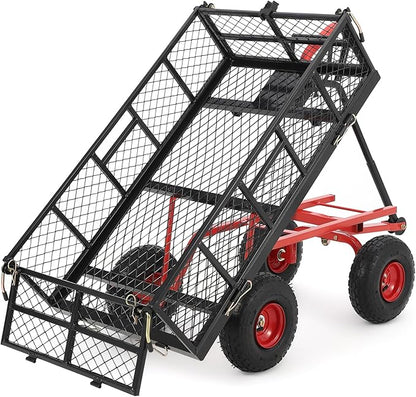 GarveeLife 880 LBS Steel Garden Dump Cart, Heavy Duty Yard Dump Utility Wagon w Removable Mesh Sides, Utility Metal Wagon w 180° Rotating Handle, 10 in Wheels Perfect for Garden, Farm, Yard