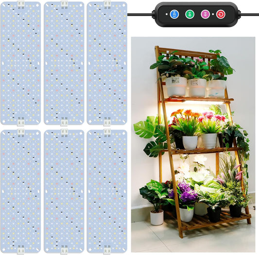 60W Ultra-Thin Panel Full Spectrum Grow Lights, 1152 LEDs Growing Light for Indoor Plants with Daisy Chain Function, Grow Lights for Seed Starting with 4/8/12H Auto On/Off Timer (6pcs)