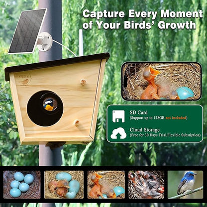 Smart Bird House with Camera, 2K HD Live View Birdhouse Camera with AI Recognition & Solar Powered, Perfect Viewing Bird Nesting and Hatching, Gift for Bird Lovers