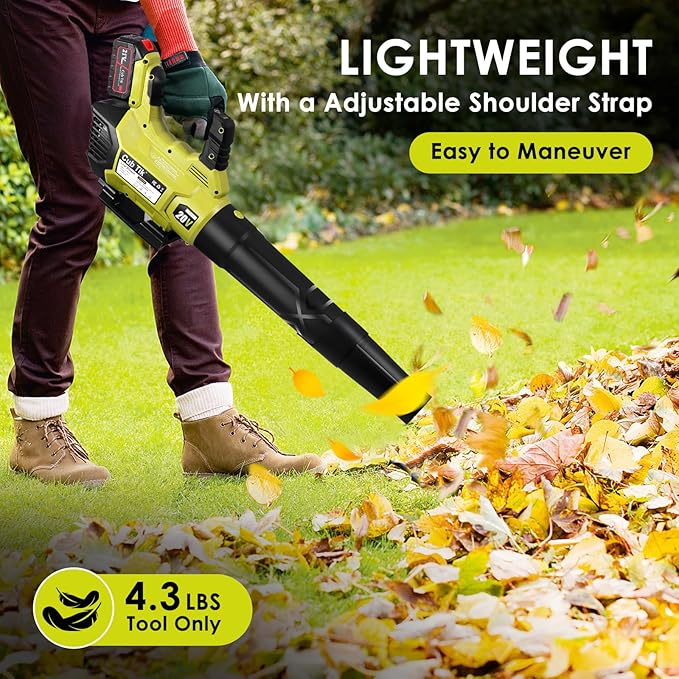 Leaf Blower Cordless with 2x4.0AH Batteries and Charger 650CFM 280MPH Electric Leaf Blower 2 Speed Mode Lightweight Battery Powered Leaf Blowers for Lawn Care Patio Garden Yard