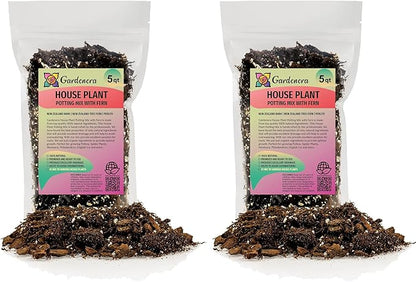 Premium Gardenera House Plant Potting Mix - 10 Quart - Fern + New Zealand Bark + Perlite | Great for Pothos, Spider Plants, Montsera, Philodendron, English Ivy (2 Bags of 5 Quart)