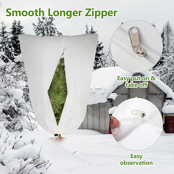 4 Pack Plant Covers Freeze Protection for Winter, 70.9''×47.2'' Frost Cloths for Outdoor Plants Cold Weather Blankets with Zipper Drawstrings