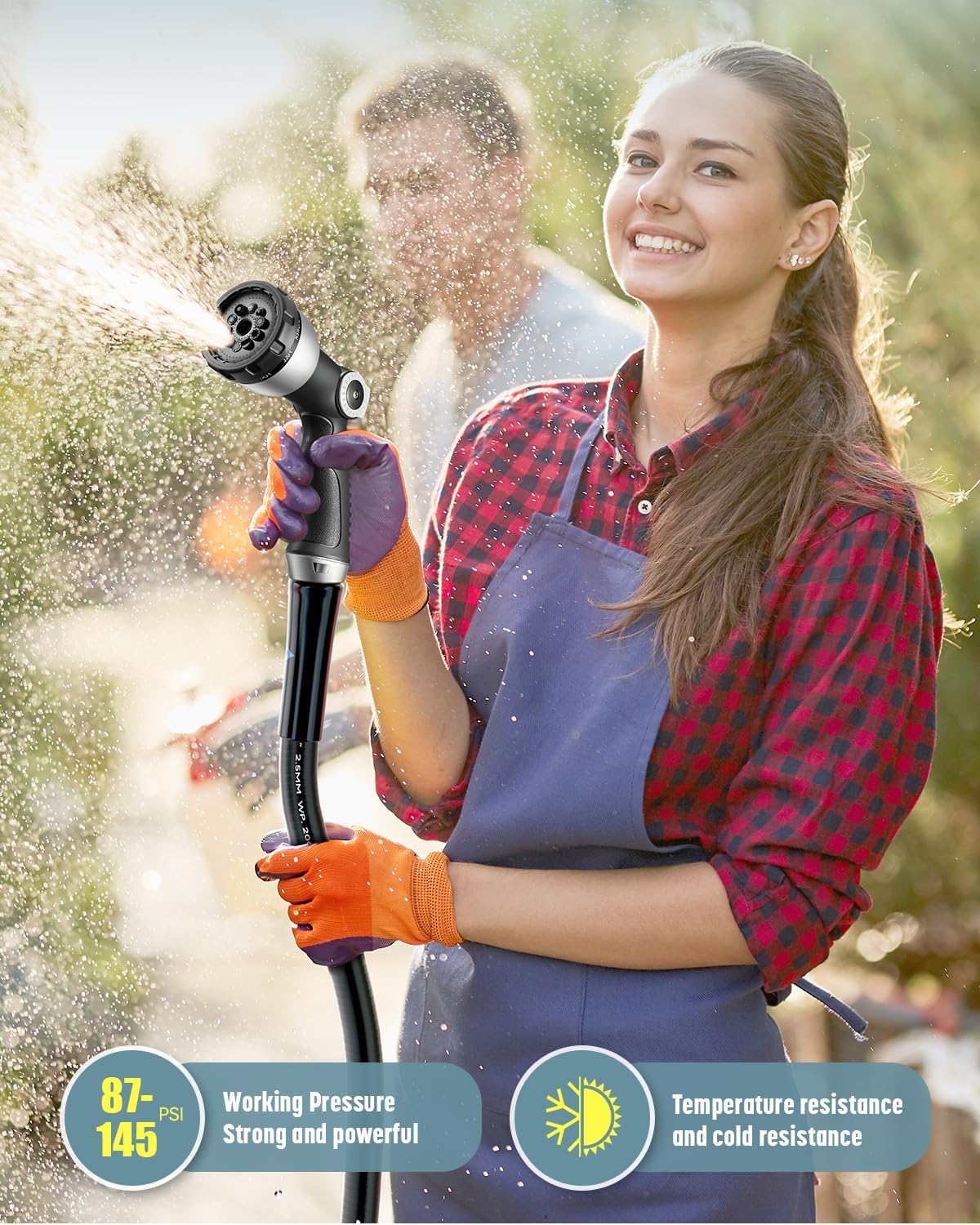 Non-Expandable Leader Hose 10ft x 5/8", Short Garden Hose, Rubber Water Hose, Heavy Duty, No Kink, Flexible Garden Hose with Swivel Handle, Female to Female Fittings, Burst 600 PSI, Without Nozzle