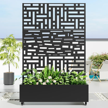 Casaphoria Metal Raised Garden Bed with Trellis and Wheels, 72"x47"x16" Planter Box for Climbing Plants, Vegetables & Vines, Features Drainage Holes and Privacy Screen, Black(Helen&Gerald)