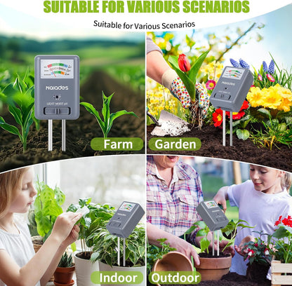 Professional 3-in-1 Soil Tester - Moisture/Light/pH Meter with Lab-Calibrated Probes, 90° Rotatable Display for Indoor/Outdoor Plants (Battery-Free) (Grey)