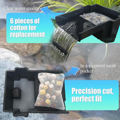 7PCS Pond Filter Media for Pond BOSS Waterfall Spillway, 6 Koi Pond Filter Pad Fine& 1 Pack Ceramic Rings, Reusable Ultra-Durable Fish Pond Filter Material (Spillway not Included