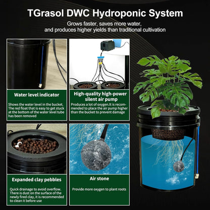 Hydroponics Growing System Kit with Top Drip 5 Gallon 4-Bucket Recirculating DWC Hydroponic System Kit Not Easy to Leak for Growing Plants Indoors and Outdoors (4-Bucket+Top Drip)