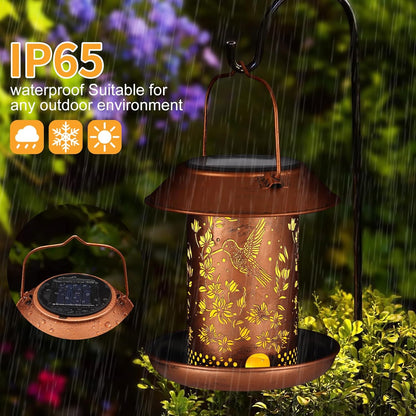 Hummingbird Solar Bird Feeder for Outdoors Solar Lanterns Metal Waterproof Outside Wild Bird Feeders Birthday Gifts for Women Mom Grandma Outdoor Hanging Garden Decor Lights for Yard, Patio