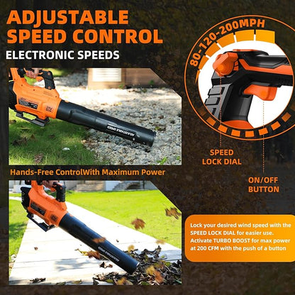 21V Leaf Blower Cordless, Electric Snow Blowers with 2X 4.0Ah Battery, Lightweight Blower with Turbo Button, Variable Speed Dial, and Cruise Control for Sidewalks, Garages, Yards & Patios