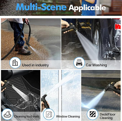 SPECILITE 5/8" Hot/Cold Garden Hose 50 ft with Industrial High Pressure Nozzle, Flexible & Lightweight, 600psi Burst Rubber Water hose -50℉-158℉ With 3/4"Stainless Steel Fittings for Yard, Black