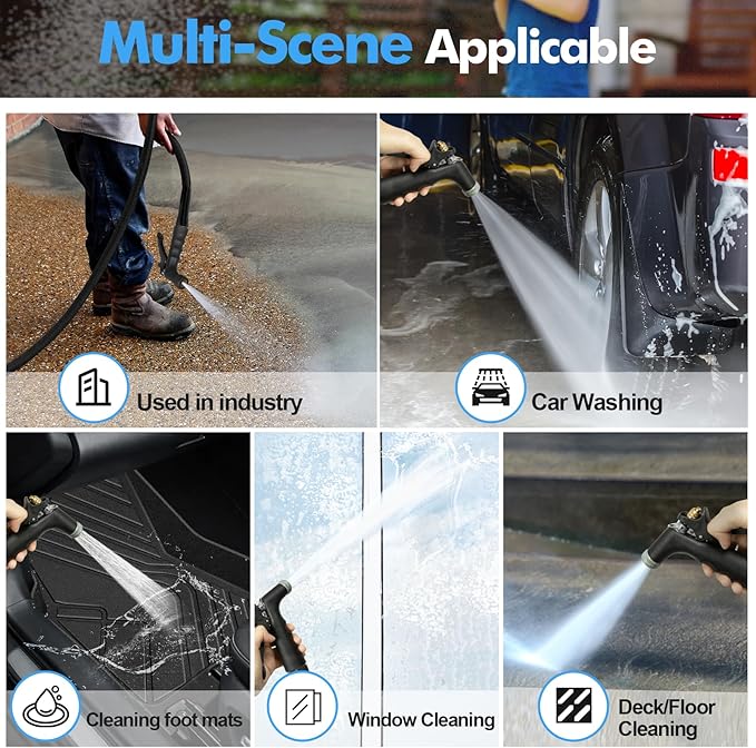 SPECILITE 3/4" Hot/Cold Garden Hose 75 ft with Industrial High Pressure Nozzle, Flexible & Lightweight, 600psi Burst Rubber Water hose -50℉-158℉ With 3/4" Brass Fittings for Yard, Black