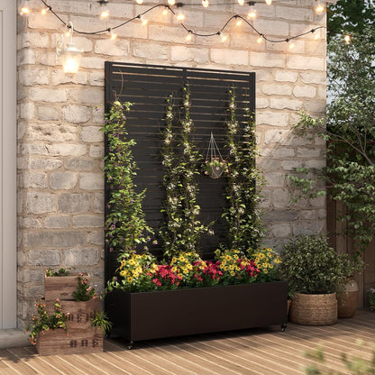 Metal Raised Garden Bed with Trellis & Wheels,72" x 47"x 15.7" Planter Box with Trellis,Privacy Planters for Patio,Garden Bed for Climbing Plants,Suitable for Climbing Plants and Vegetables,Black