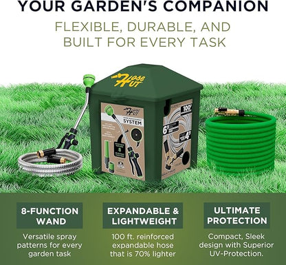 Garden Hose Holder System - Garden Hose Reel Alternative, Perfect for Outdoor Hose Storage - All-in-One Water Hose Holder for Outside - With 3 Hoses & Accessories (Green - Lite Lawn & Garden)