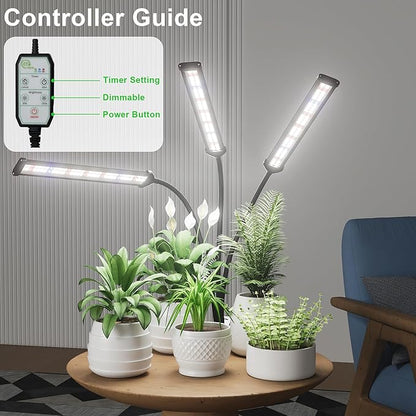 GooingTop Grow Light LED Gooseneck Lamp,Triple-Head Full Spectrum 222 LED Plant Lamp with Red Blue Light Clip-on Desk for Indoor Plants Growing,Diming & Auto Timer