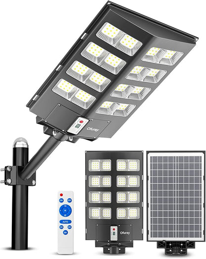Ofuray Of-2600W Solar Street Lights Outdoor,268000LM Solar Security Flood Lights Parking Lot Lights Dusk to Dawn, 6500k Waterproof Led with Remote Control Motion for Street,Court,Barn