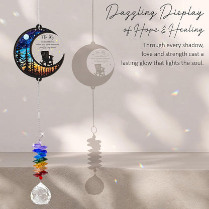 Memorial Suncatcher - Moon Chair Ornament - Sympathy Gift for Loss of Loved One - Bereavement Gifts - Condolence Gift - Memorial Rainbow Maker - Remembrance Ornament - Funeral Keepsake