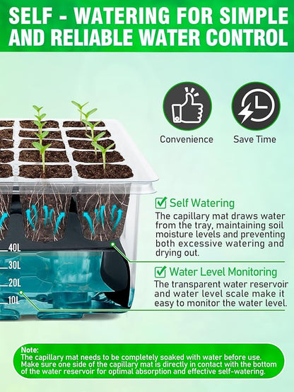 Self-Watering Seed Starter Tray with Grow Light, 80-Cell Plant Starter Trays Seed Starter Kit, Seed Starter Tray for Seed Starting, Plant Germination & Seedling Growing, 2 Pack