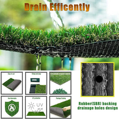 Heyroll Natural Artificial Grass Turf 6 FT x 7 FT, Customized Sizes Thick Faux Grass, 1.38" Indoor Outdoor Garden Rug Landscape Carpet Lawn Synthetic Fake Grass Mat