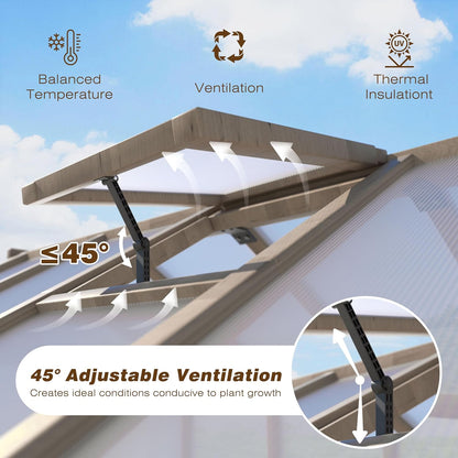 Mupater 6'x12' Wooden Polycarbonate Greenhouse,Outdoor with Ventilated Window and Lockable Door, Walk-in Greenhouse for Backyard, Patio, Lawn, Brown