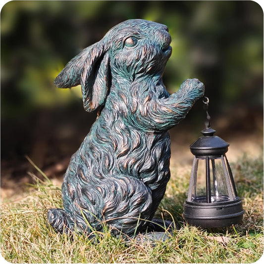 Solar Garden Outdoor Decor Bunny Statues,Figurine Decorations Rabbit for Yard Patio Lawn Balcony Ornament, Home Houses Holiday Lighting, Unique Housewarming Gifts for Mom Grandma Women Wife Sister