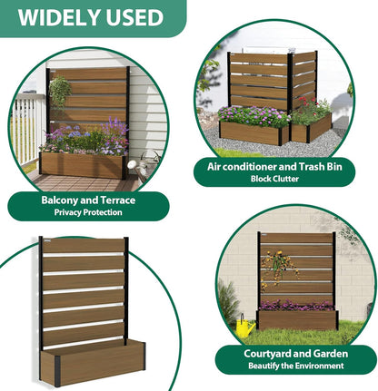Vertical Screen Planter Bed - Raised Garden Box with Trellis for Climbing Plants, Durable Privacy Fence Planter for Outdoor, Patio, Deck Aluminum Frame, Brown