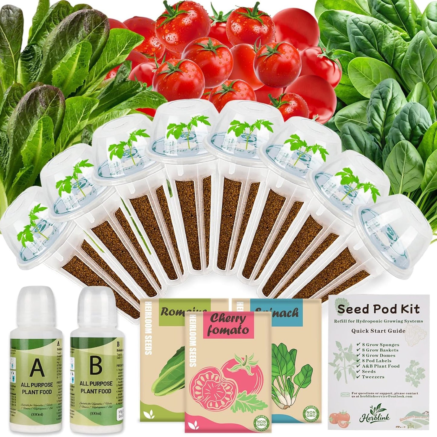 Salad Seed pod Kit for AeroGarden, Includes Spinach/Romaine Lettuce/Cherry Tomato Seed - Hydroponics Supplies for Most Brands 8-POD