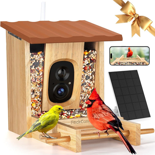 PeckCam® Bird Feeder with Camera - 4MP 2K Live AI Bird Species Identification Instant Arrival Alerts - Smart Cameras Birds Feeders Solar Powered Birdwatching Gift for Birdlover Mom Dad, 2.4GHz WiFi