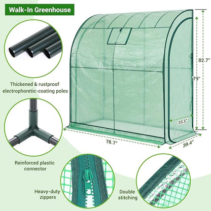 Lean-to Greenhouse with 3-Tier Shelves: Ohuhu Portable Walk-in Wall Mounted Green House with Mesh Windows, 79"x39"x83" Large Greenhouses with 2 Roll-Up Zipper Doors Reinforced Structure for Outdoors