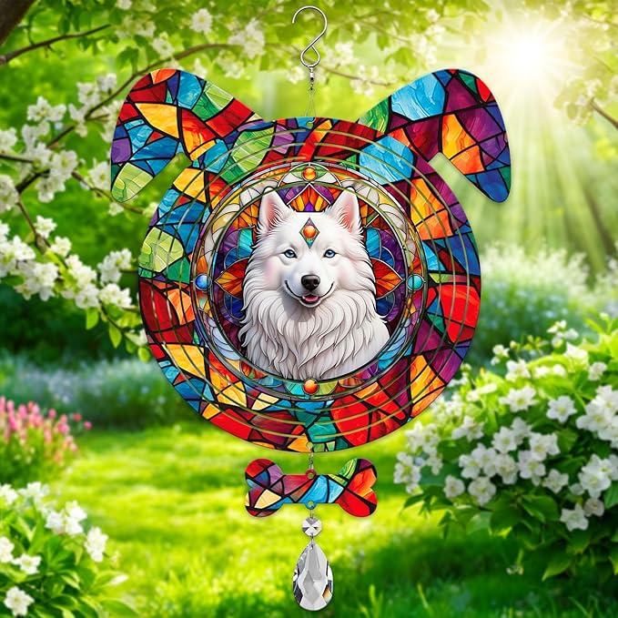 American Eskimo Dog Ears Wind Spinner, American Eskimo Wind Spinner Hanging for Yard and Garden (American Eskimo)