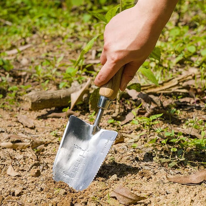 Berry&Bird Garden Serrated Planting Trowel, Multifunctional Shovel with ash Wood and Stainless Steel Digging Trowel Transplanter