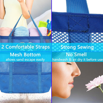 Mesh Beach Bag, Large Beach Tote with Zipper Pocket for Family Pool Bag for Toys & Vacation Essentials