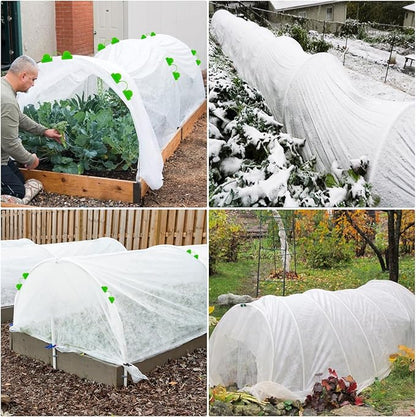 Plant Covers Freeze Protection Kit, 10 x 30Ft Frost Cloth and 6Pcs Fiberglass Garden Hoops 1oz/yd² Floating Row Cover with Greenhouse Hoops Frost Blanket for Winter Garden Covers for Raised Beds