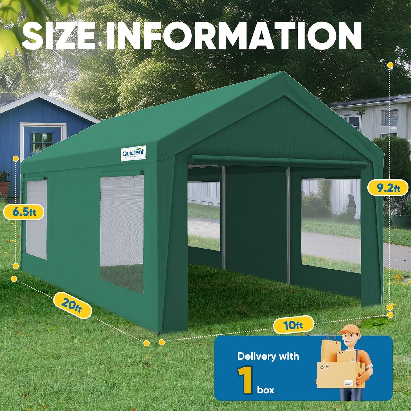 Quictent 10x20 ft Heavy Duty Carport Galvanized Car Canopy Tent Outdoor Garage Boat Shelter with Reinforced Structure with Roll-up Ventilated Windows Sidewall - Green