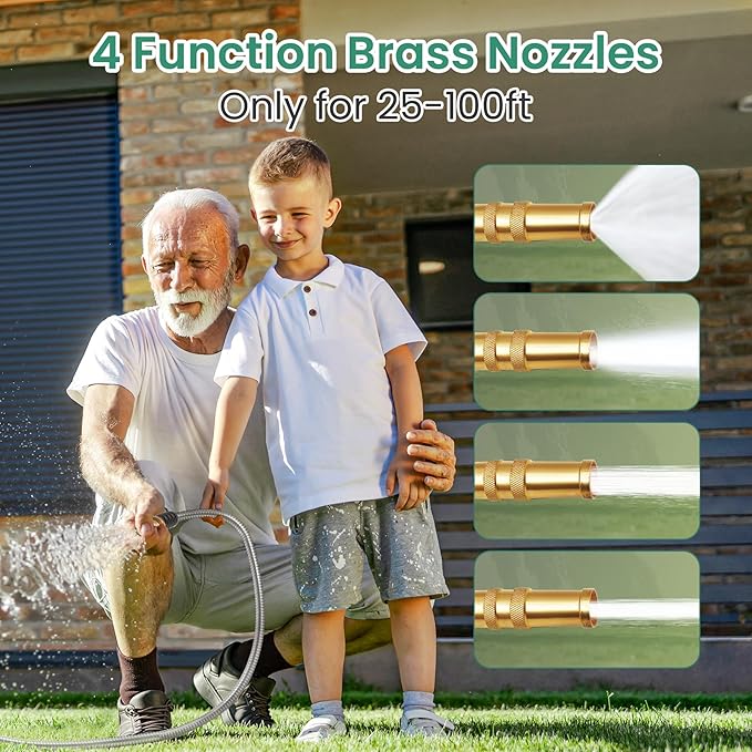 Cesun Metal Garden Hose 75ft - 304 Stainless Steel Water Hose, Flexible, Lightweight and No-Kink Metal Hose with Brass Nozzle for Outdoor, Yard