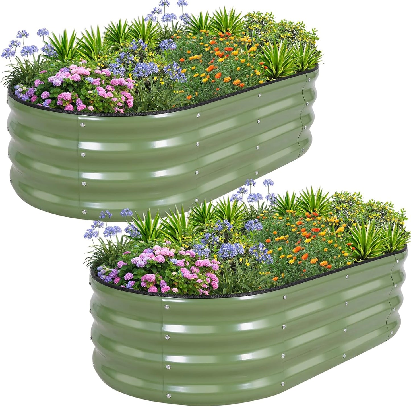 1MORE Galvanized Raised Garden Bed- Planter Garden Boxes Outdoor, Raised Beds for Gardening, 4x2x1ft Metal Garden Bed Kit for Vegetables Flower, Planter Raised Beds with Tools.Green-2pack