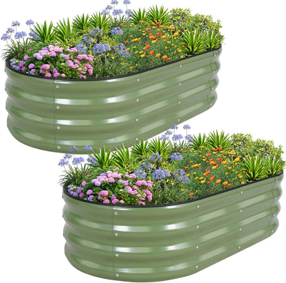 1MORE Galvanized Raised Garden Bed- Planter Garden Boxes Outdoor, Raised Beds for Gardening, 4x2x1ft Metal Garden Bed Kit for Vegetables Flower, Planter Raised Beds with Tools.Green-2pack