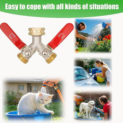 EJW Hose Splitter 2 Way, Heavy Duty Brass Garden Hose Splitter, Garden Hose Y-Valve Splitter, Full Flow Hose Splitter Connector, 3/4 Inch GHT Thread,Garden Hose Adapter 2 Way. longhand
