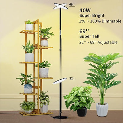 chiphy Grow Lights, Full Spectrum Plant Light for Indoor Plants, 40W, 10 Dimmable Brightness, 69" Heights Adjustable, 2025 Upgraded Compatible with Smart Plug, Ideal for Large Tall Plants
