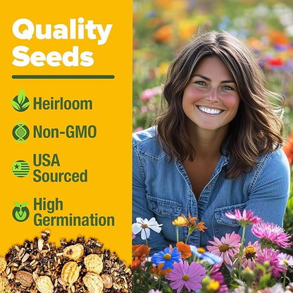 HOME GROWN Premium Wildflower Seeds 89,000+ Count - 23 Non-GMO USA Native Varieties for Bees, Butterflies & Birds - Perennial Wildflower Seed Mix Bulk 2oz - for Full Sun & Shade Gardens
