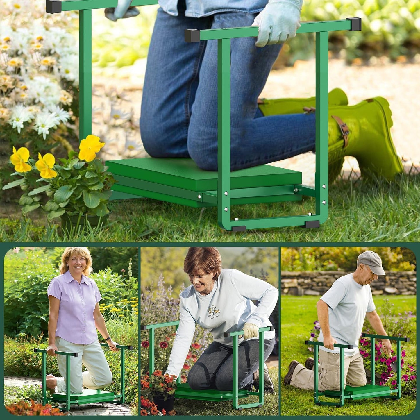 Garden Kneelers Seat, Stable and Save Anti-Tipping Design 10.2" Wider Garden Kneeler and Seat with Handle, Heavy Duty Gardening Stool for Seniors, Gardening Weeding Bench for Gardeners Parents - Gray