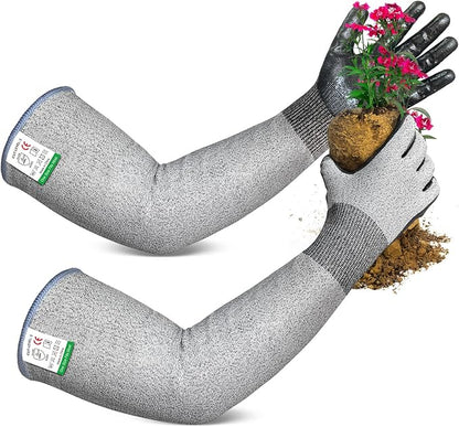 Evridwear Long Gardening Gloves Cut Resistant Sleeves with Anti-slip Nitrile Coated Palm for Gardening and Landscaping