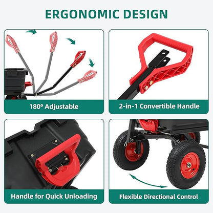 1200lbs Garden Dump Cart,7 Cu.Ft Utility Wagon Cart with Hitch,Heavy Duty Yard Dump Wagon Wheelbarrows with 13" All Terrain Wheels & 2-in-1 Handle,Tow Behind for Lawn Mower Tractor ATV