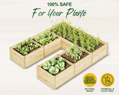 AMERLIFE U-Shaped Raised Garden Bed, 7.5Wx9Dx1.6H Outdoor Wooden Raised Garden Bed Planter with 19.6" Depth Planter Box