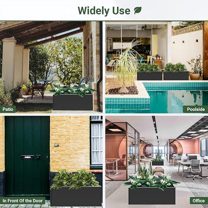 Metal Planter Box 46” x 16” x 16”, Tall Planter Box with Removable Insert Shelf, Black Steel Planter Heavy Duty for Porch, Garden, Patio, Yard