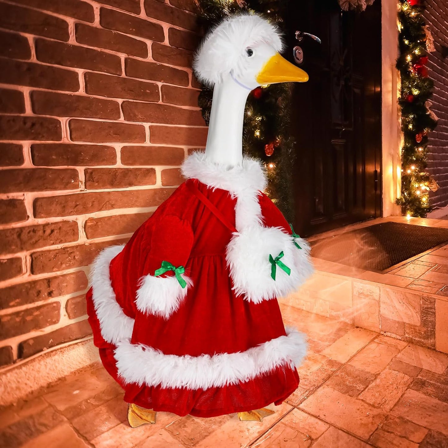 Suzile Christmas Mrs. Claus Goose Outfit Dresses Clothes for 23" High Cement or Plastic Porch Goose Costume for Yard Lawn Outdoor Garden Patio Statue Xmas Santa Holiday Decor