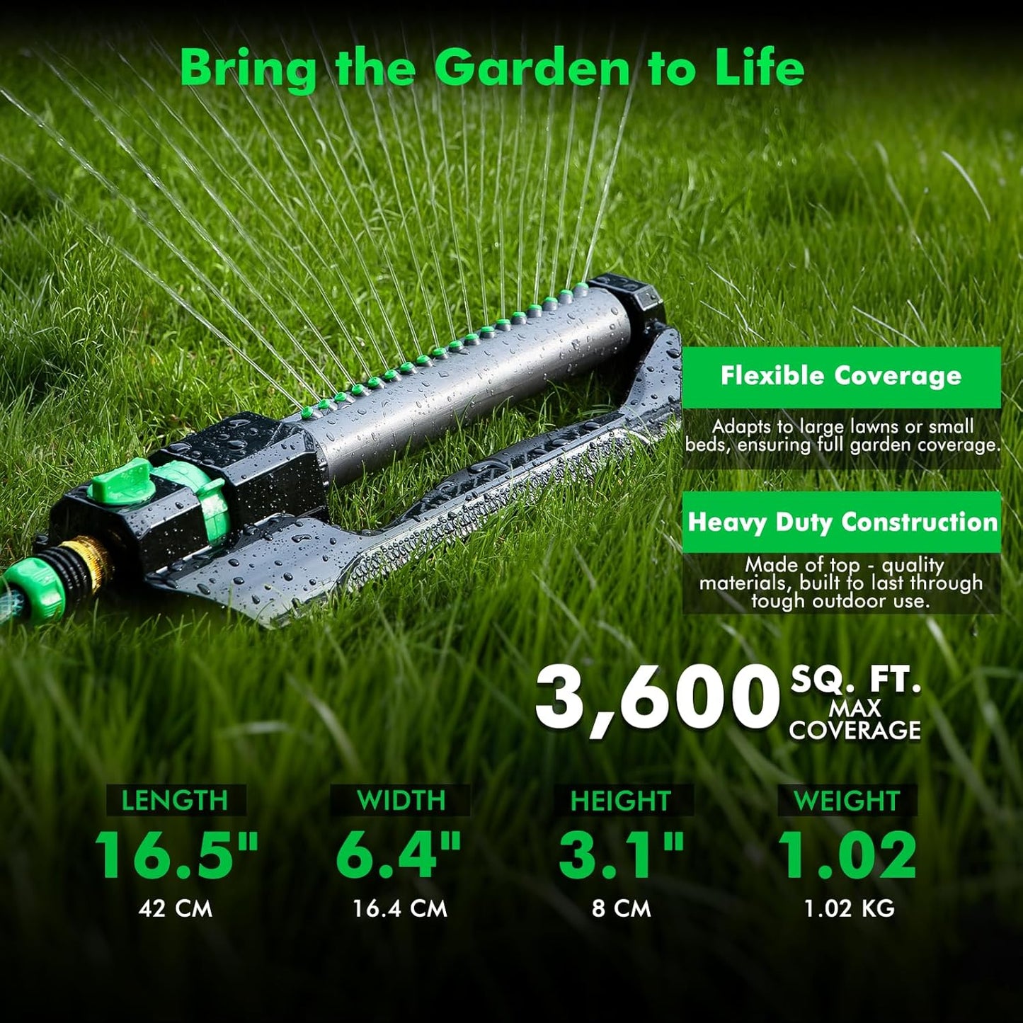 [2 Pack] RESTMO Heavy Duty Oscillating Sprinkler with Metal Base – Adjustable Flow Control Lawn Watering System, Covers Up to 3,600 Sq. Ft. for Garden, Yard